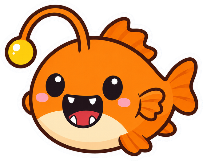 Roger, Pond’s friendly anglerfish guide, smiling warmly.